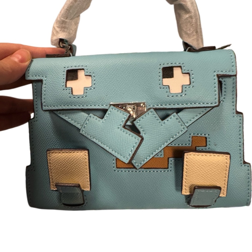 Designer Mosaic Doll Mint Green Leather Handbag - Picture 10 of 11